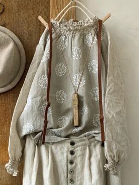 

Top Vintage Stampato Floreale taglia grande a Maniche Lunghe Casuale, Grigio, T-Shirts