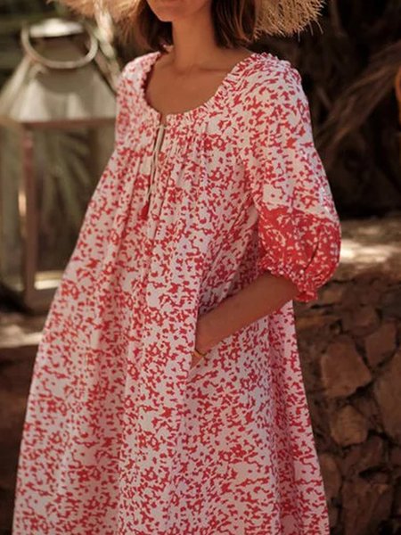 

Abito Stampato Bohemian di Cotone, Rosso, Dresses
