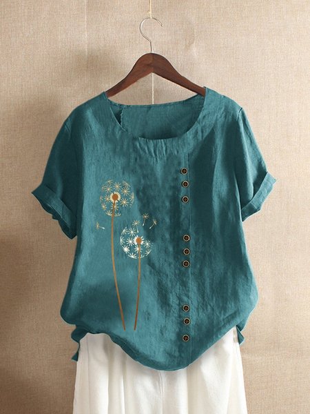 

Short Sleeve Crew Neck Floral Cotton-Blend Shirts & Tops, Aqua, T-Shirts
