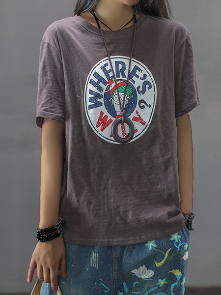 

T-Shirt Stampato Floreale Casuale, Caffè, Tops