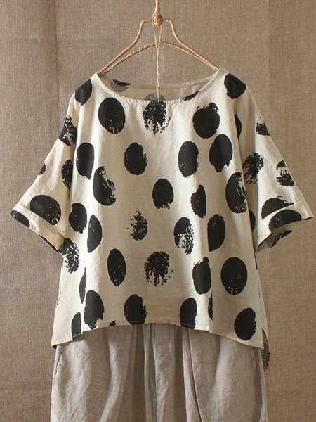 

Top Casuale a Pois, Bianco, Tops