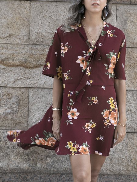 

Wine Red Boho A-Line V Neck Dresses, Dresses