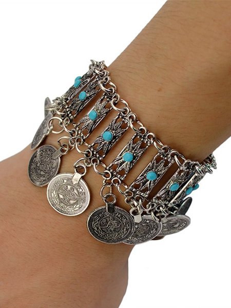 

Vintage Coin Tassel Bracelet Ethnic Turquoise Bracelet, Silver, Winter Clearance
