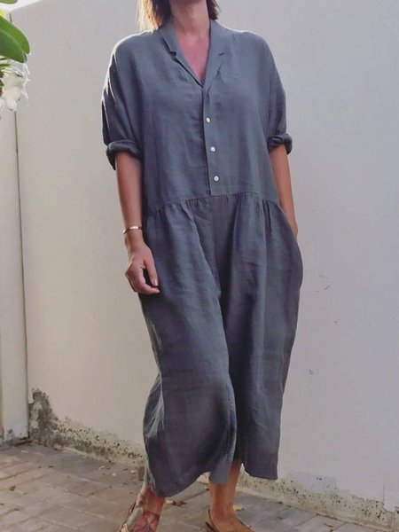 

One-Pieces con Tasche, Grigio, Linen & Cotton Dresses