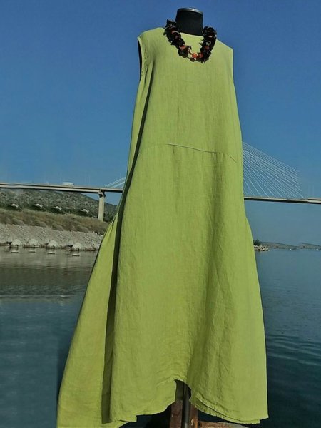 Abito Casuale a Girocollo, Verde, Dresses