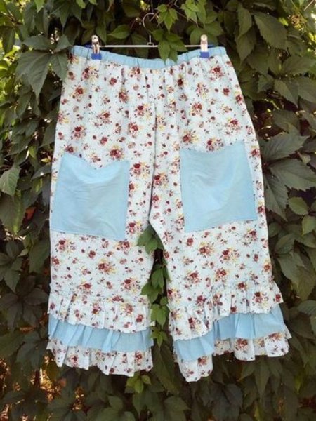 

Casual Plus Size Printed Cropped Pants, Blue, Shorts