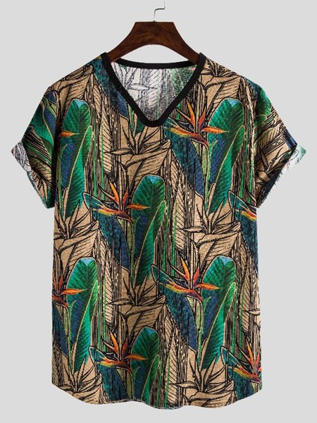 

Top Stampato con Scollo a V da Spiaggia, Verde, Men's Top
