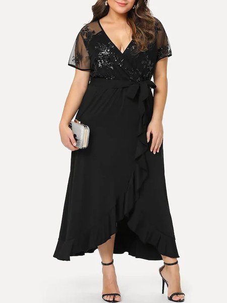 

Plus Size Surplice Neck Cocktail Elegant Maxi Dress, Black, Maxi Dresses