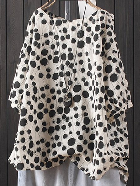 

Top a Pois Stampato Floreale Casuale, Bianco, Tops