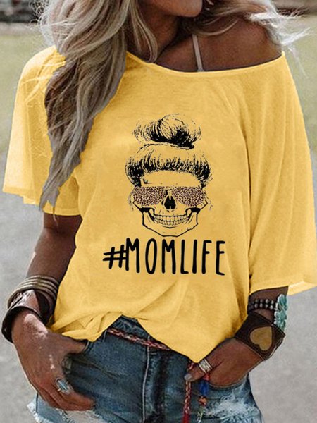 

Printed Short Sleeve Casual Crew Neck T-Shirts, Yellow, T-Shirts