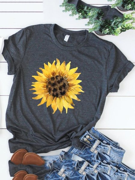 

Casual Short Sleeve T-shirt, Gray, T-Shirts
