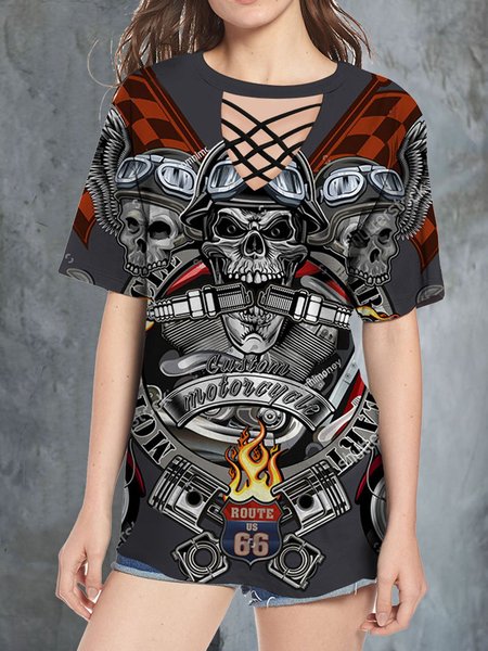 

Black Printed Short Sleeve Top, Tops
