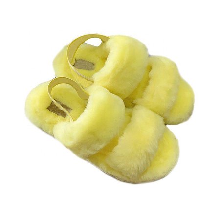 Sandali in Pelliccia Ecologica, Giallo, Sandals