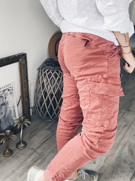 

Pantaloni con Tasche Casuale di Cotone, Rosa, Bottoms