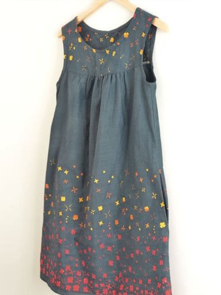 

Abito a Girocollo Casuale Floreale, Blu, Casual Dresses