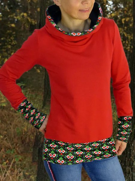 Floral-Print Cotton-Blend Casual Sweatshirts, Red, Tops