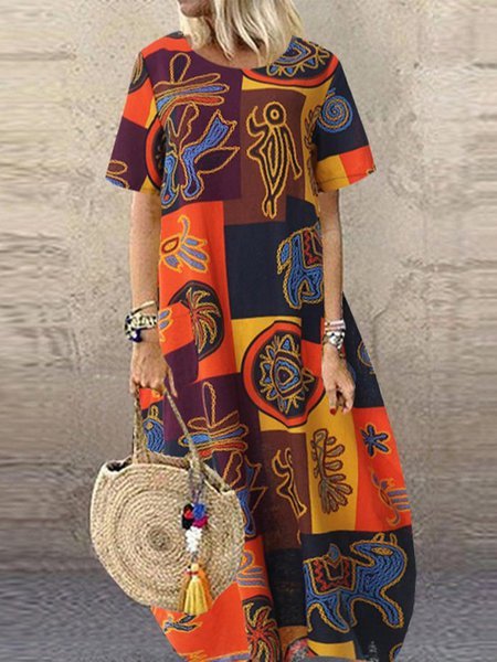 

Maxi Abito a Girocollo Casuale Bozzolo, Giallo, Casual Dresses
