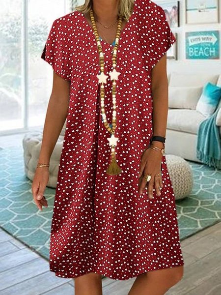 

Scollo a V Gonna Casuale, Vino rosso, Casual Dresses