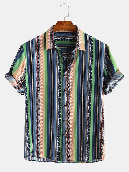 Men's Casual Printed Shirts, Blue, Shirts ＆ Blouse