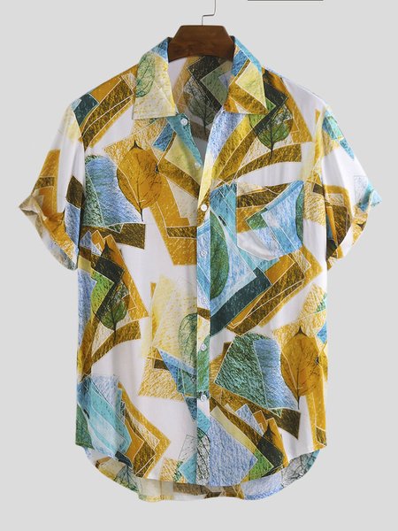 Camicia Stampata, Giallo, Men's Top
