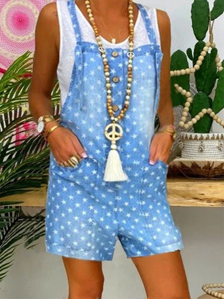

Tuta Stampata a Collo Quadrato Casuale con Tasche, Blu, Jumpsuits