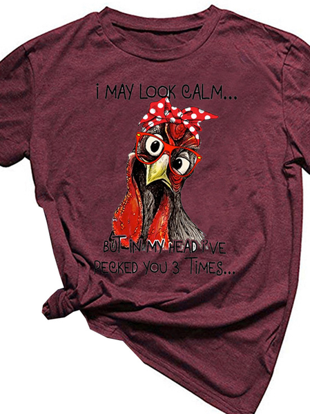 

Women Casual Short Sleeve Printed T-shirt, Wine red, T-Shirts