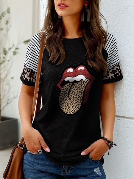 

Black Casual Leopard T-shirt, Tops
