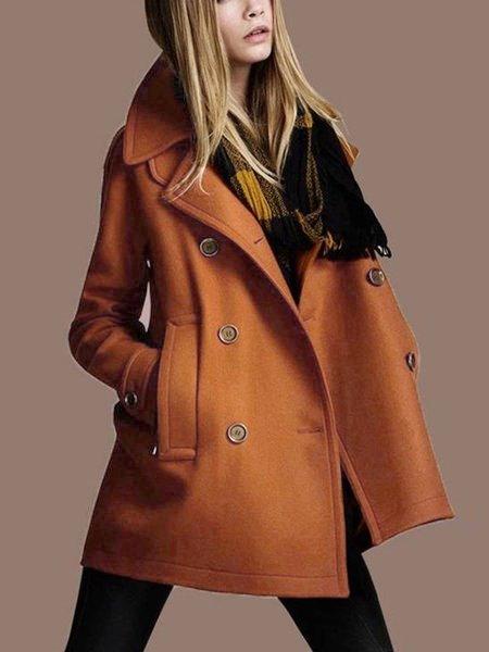 

Double-Breasted Long Sleeve Autumn Winter Mid-Length Thick Trench Coats, Brown, Trench Coats