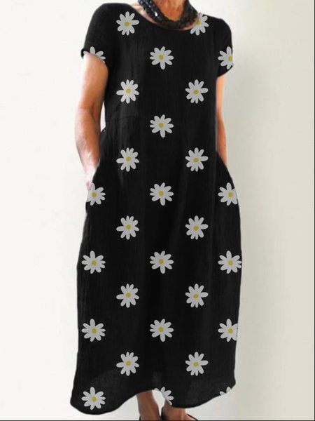 

Abito a Girocollo Stampato, Nero, Summer dresses