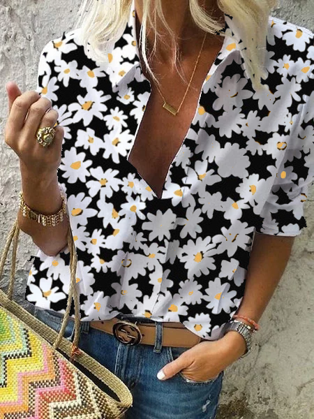 

Camicetta Stampata Floreale Dritto Bohemian, Bianco, Tops