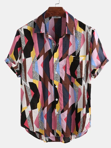 

Camicia Geometrica Casuale, Rosa, Men's Top