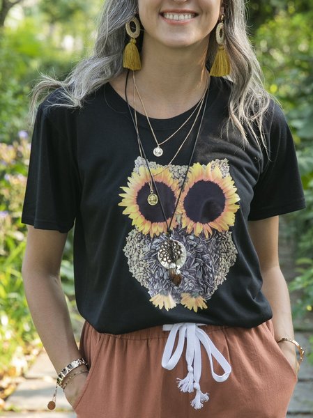 

Black Animal Short Sleeve Printed Shirts & Tops, Tops