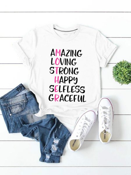 

Printed Casual Short Sleeve T-shirt & Top, White, Tops