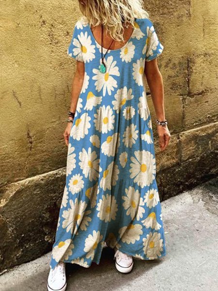 

Abito a Girocollo Casuale Stampato, Blu, Jumpsuits