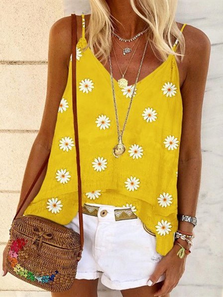 

Top Floreale Bretelline Sottili Vintage, Giallo, Tops