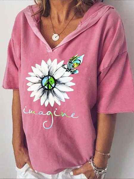 Felpa con Cappuccio Stampato, Rosa, Blouses & Shirts