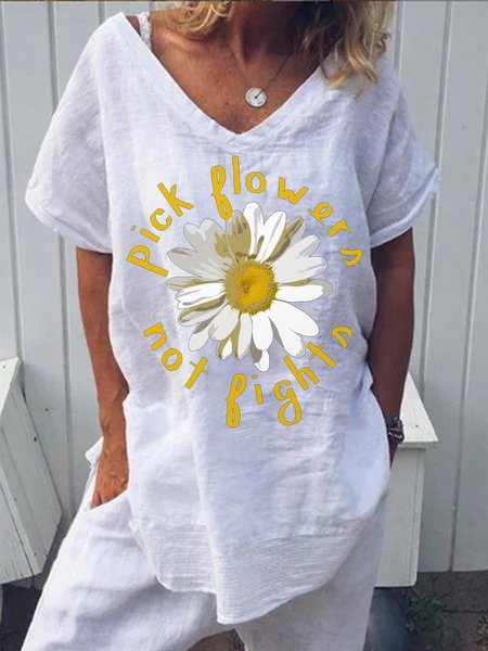 

Casual Plus Size Floral Printed Short Sleeve Shirts Tops, White, Shirts & Blouses