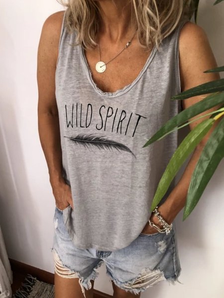 

Casual loose simple printed vest, Gray, Tops