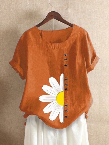 

Top Casuale Stampato Floreale, Arancia, Tops