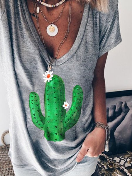 

Gray Cotton Floral Casual Shirts & Tops, Tops
