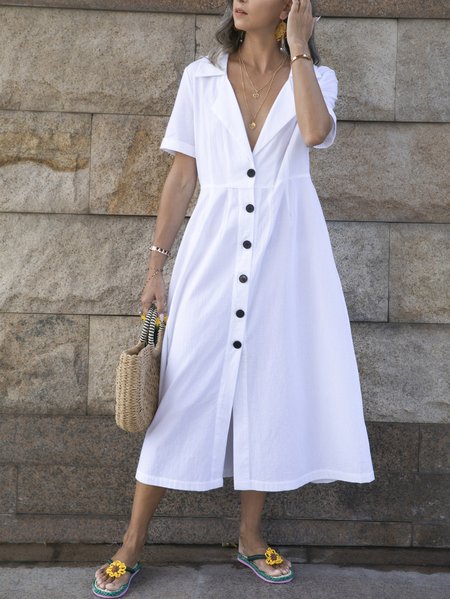 

White Shift Linen Short Sleeve Dresses, Dresses