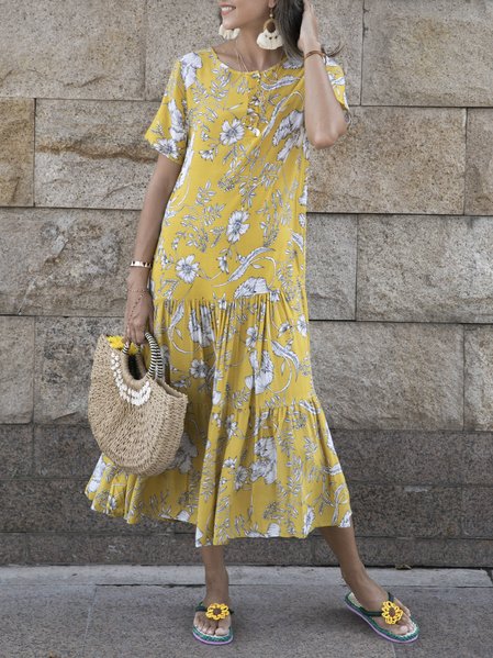 

Yellow Crew Neck Romantic Dresses, Dresses