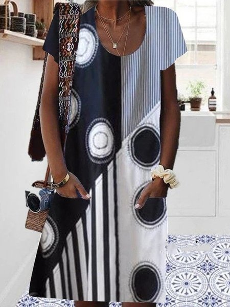 

Abito Casuale Dritto di Misto Cotone, Nero, Maxi Dresses