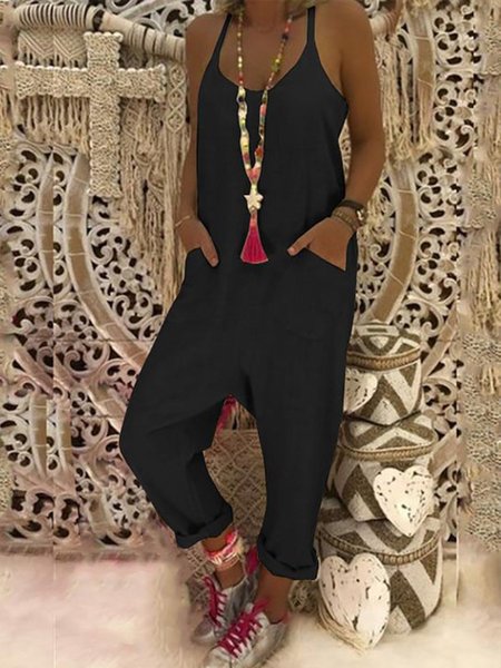 

Tuta Casuale con Tasche, Nero, Jumpsuits
