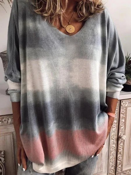 

Top Casuale a Maniche Lunghe Scollo a V, Giallo, Knitwear