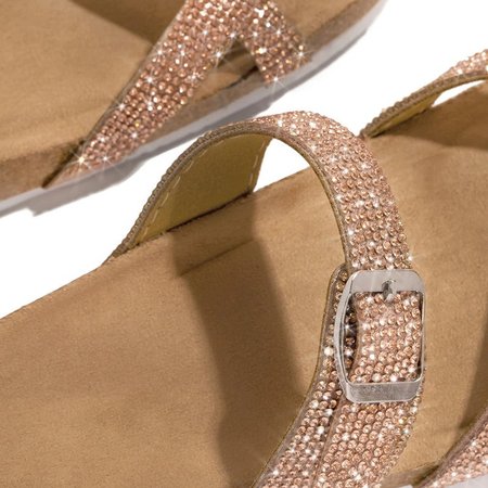 

Summer Artificial Leather Rhinestone Flat Heel Slippers, Rose gold, Sandals & Slippers