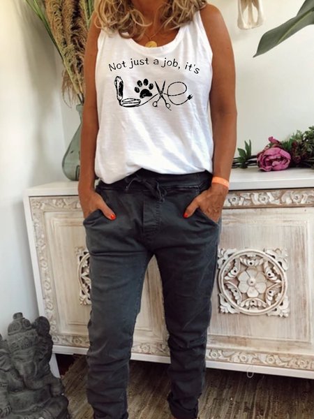 

Casual simple round neck printed vest, White, Email discount