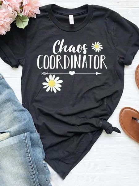 

Black Floral Printed Casual Crew Neck T-shirt, T-shirts