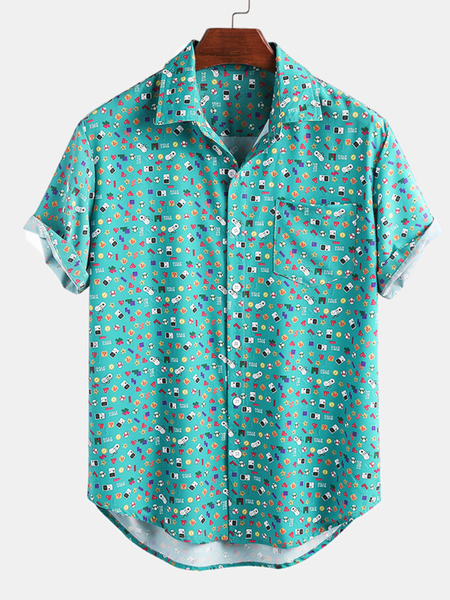 

As Picture Printed Boho Cotton V Neck Shirts, Men's Floral shirt