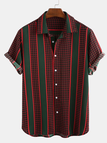 Casual V Neck Cotton Striped Print Men's Top, As picture, Men's Top